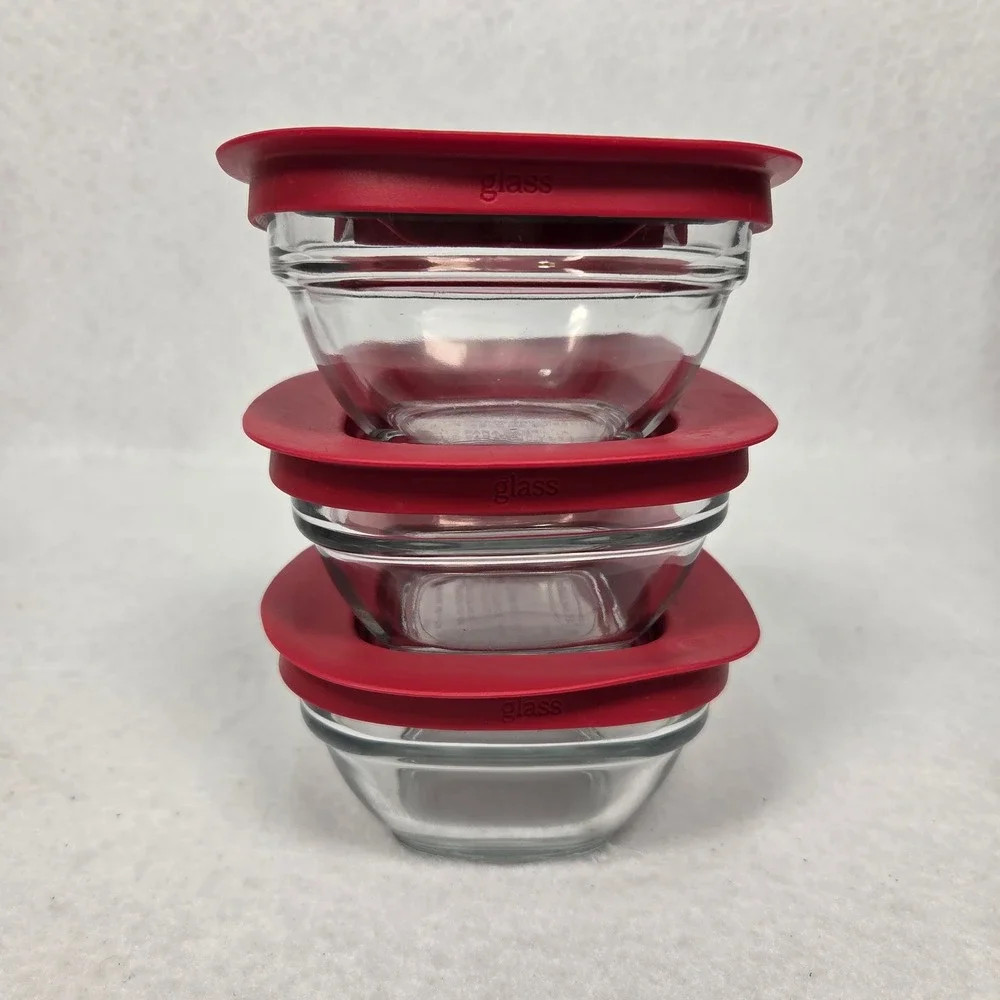 Rubbermaid Glass Food Storage Containers Set 6pc Red Easy Find Lids Mixed Sizes